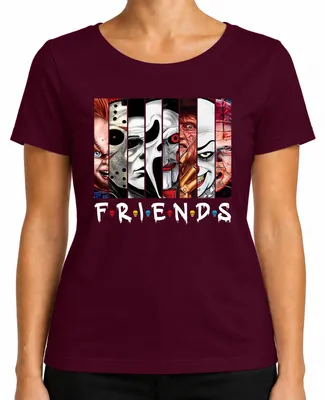 Immagine prodotto di Maglietta FRIENDS Horror Ikonen Jason Michael Pennywise Freddy Chucky Kult Damen, Borgogna, L