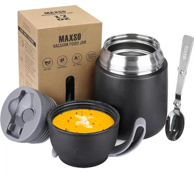 Productafbeelding van Isolerende voedselcontainer van roestvrij staal, 500 ml, met lepel, zwart