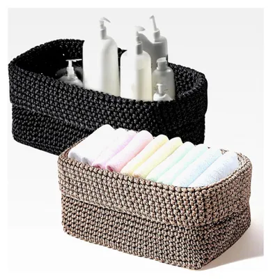 Produktbild von Schwarzer Korb, Häkelkorb, Aufbewahrungskorb, stapelbarer gewebter Korb, Kosmetik-Organizer, Badezimmer-Organisator, Wickeltisch-Organisator, kleiner Korb (2 Stück)