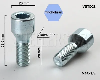 Obrázek produktu pro Kolový šroub M14x1,5x28 kužel s vnitřním mnohohranem, VSTD28 ; průměr 23mm, výška 53,5