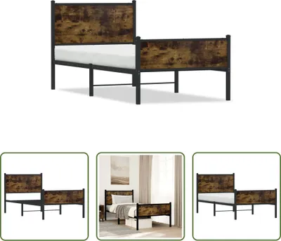 Produktbild von The Living Store Bettgestell mit Kopf- und Fußteil Metall Räuchereiche 90x200 cm