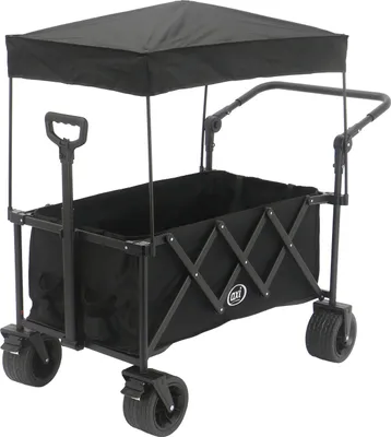 Image de Axi Sb221 Chariot  De Plage Pliable Avec Toit Noir | Chariot De Transport Avec Barre De Traction Et De Poussée, Sangle, Housse Et Porte-Boissons -