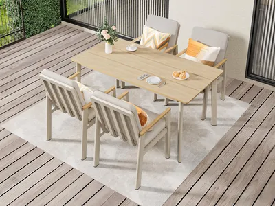 Produktbild von MEXO Gartenlounge-Set Aluminium Garten Essgruppe für 4 Personen, GartenStuhl mit Ergonomischen Sesseln inkl. Kissen, Belastbarkeit pro Sitzplatz 140kg