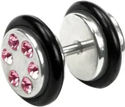 Immagine prodotto di Orecchini a perno falso tappo acciaio argento anello in gomma con cristalli 8mm - Rosa