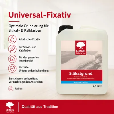 Produktbild von LEINOS Silikatgrund 2,5 l farblos – Fixativ für Silikat- & Kalkfarbe innen, KI-generiertes Bild