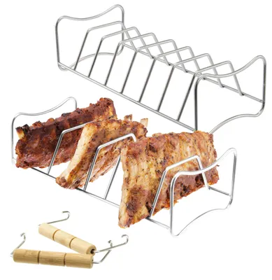 Productafbeelding van Bremermann 2-in-1 Spareribs en braadshouder, set van 2, ribhouder met handgrepen, gemaakt van roestvrij staal