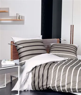 Produktbild von Janine Mako Satin Bettwäsche 2 teilig Bettbezug 135 x 200 cm Kopfkissenbezug 80 x 80 cm  J. D. Streifen taupe braun
