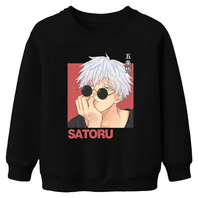 Immagine prodotto di SATORU Gojo Jujutsu Kaisen Anime Occhiali da sole Capelli bianchi Felpa unisex retrò per bambini, Nero, 152