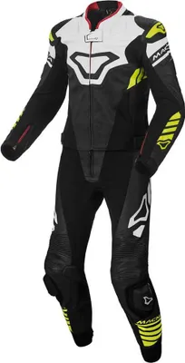 Image de Macna Tracktix Combinaison 2 pièces perforée en cuir pour moto, noir/blanc/jaune, 46
