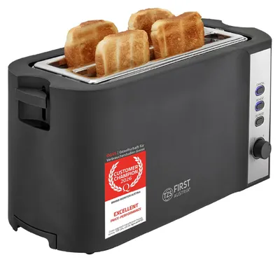 Langsleuf-Toaster 4 Scheiben, 1500 W, 6 Bräunungsstufen, schwarz matt