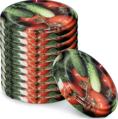 Obrázek produktu pro KADAX víčko "Valsta", šroubovací víčko na sklenice, kovové víčko fi66 mm, 10 kusů, zeleninový vzor