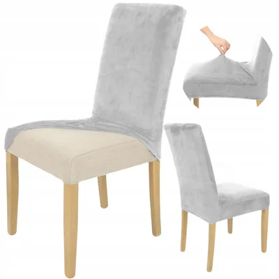 Produktbild von Stuhlhusse Stretch Hellgrau - Samt - Universal - Esszimmer Stuhlbezug - 1 Stück