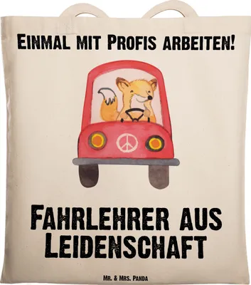 Produktbild von Mr. & Mrs. Panda Schultasche Fahrlehrer Leidenschaft - Transparent - Geschenk, Shopping Tasche, Tote Bag, Spruch, Lustig, Stoffbeutel, Beruf, Fahrschule, Laptoptasche
