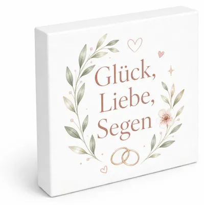Produktbild von Holzbild in 15x15 cm Glück - Wandbild Holz in sanften Farben Mit Spruch: Glück