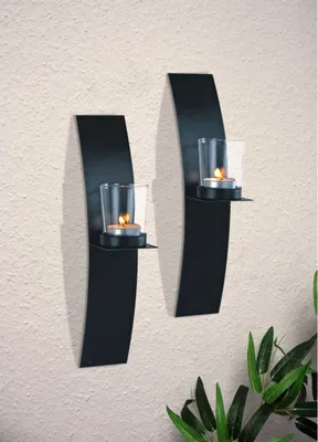 Produktbild von 2 Wandkerzenhalter LED Teelichter Wand Kerzenhalter Wandleuchter Kerze Metall