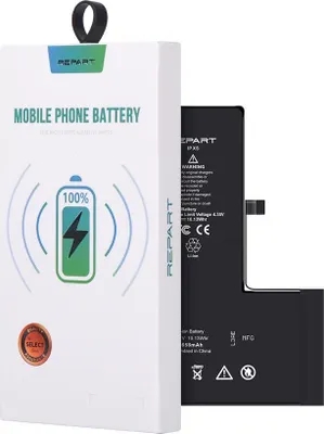 A mobile phone battery and its packaging are shown against a white background.