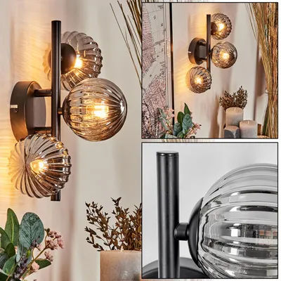 Produktbild von Isorella Wandlampe aus Metall/Riffelglas in Schwarz/Rauchfarben