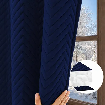 Produktbild von 1 Stück Thermo Vorhang Dicke Blickdicht Wärmeschutzvorhang Kälteschutz Gardine für Wohnzimmer Schlafzimmer, B140xH260cm, Blau