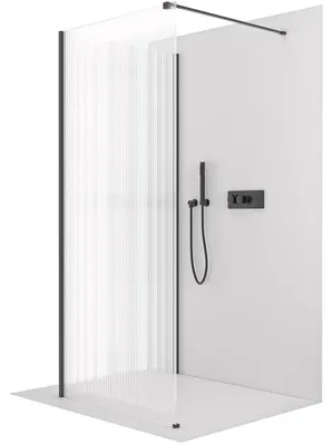 Zdjęcie produktu dla Ścianka prysznicowa Walk-in Onyx Corner Cube, lewa/prawa - 8 mm - prostokątna podpora - czarny mat, szlifowane szkło - 120x50x200 cm