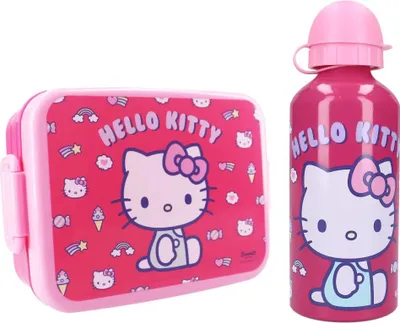 Produktbild von Hello Kitty 2 tlg. Kinder Lunch Set Brotdose XL Alu Trinkflasche 500 ml