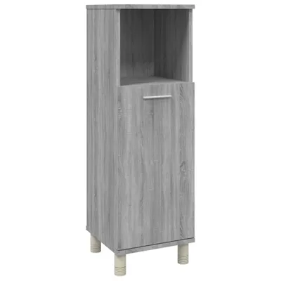 A tall, narrow bathroom cabinet with a shelf and a closed cabinet section, standing on four legs.