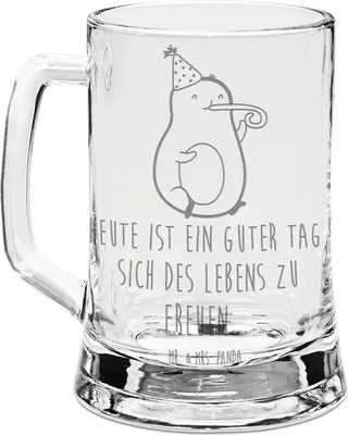 Produktbild von Mr. & Mrs. Panda Krug Avocado Feier - Transparent - Geschenk, Gravur Bierkrug, Geburtstag, Glaskrug, Seidel, Humpen, graviert, Fete, Gute Laune, Party
