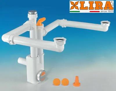 Produktbild von Platzsparender Geruchsverschluss/, Für Doppelspülbecken, Abgang Ø40 Mm, Mit Anschluss Für Geschirrspüler Oder Waschmaschine Weiß Lira
