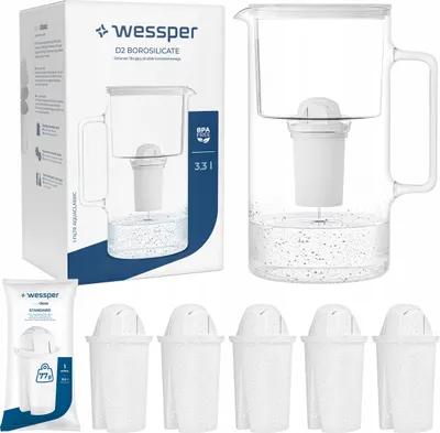 Obrázok produktu pre Wessper sklenená filtračná kanvica 3,3 l biela + 6x aquaclassic 77g filtre