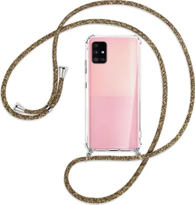 Produktbild von Handykette Backcover-Schutzhülle mit Band (Metall silberfarben) für Samsung Galaxy A51 5G (A516) - braun+beige