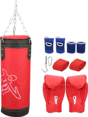 Produktbild von Kinder-Boxsack, 3-lagig, 60cm rot, mit Ketten & Handschuhen, für Taekwondo & Fitness