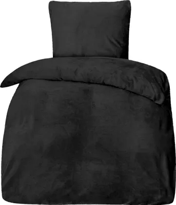 Produktbild von Bettwäsche Winter Plüsch Samt Touch Fleece Uni 155x220 80x80cm: 2tlg. / Schwarz