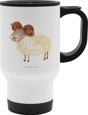 Produktbild von Mr. & Mrs. Panda Thermobecher Sternzeichen Widder - Weiß - Geschenk, kaffee isolierbecher, Bock, Geburtstag März, Schafbock, April, thermosbecher, Mehrwegbecher, To Go