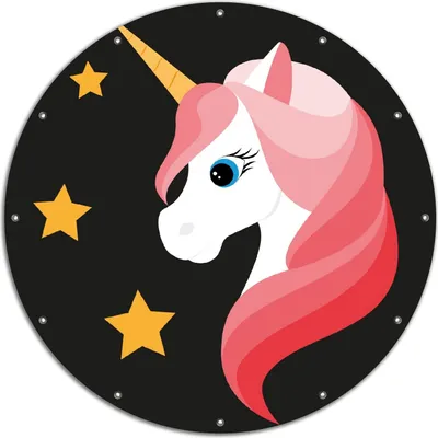 Produktbild von Wallario rundes Outdoor-Poster für Garten oder Balkon, Motiv Einhorn Muster - Süße rosa Einhörner mit Sternen, 120 cm Durchmesser