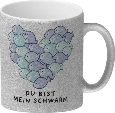 Produktbild von Jelly & Friends Fisch-Herz Glitzer-Kaffeebecher mit Spruch Du bist mein Schwarm