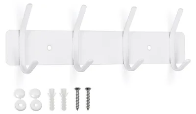 Produktbild von Wandgarderobenhaken, Metallgarderobe, Wandgarderobe aus Edelstahl, Garderobenständer für Kleiderschrank, Garderobenständer für Schlafzimmer, Badezimmer, Küche, Kleiderhaken, Kleiderhalter (weiß, 4 Haken)