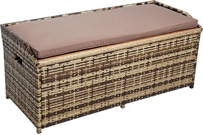Produktbild von Sitzbank Gartenbank mit Auflagenbox Rattan Kissentruhe Polyrattan Beige-Braun
