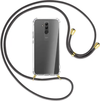 Produktbild von Handykette Backcover-Schutzhülle mit Band (Metall goldfarben) für Huawei Mate 20 lite - dunkelgrau