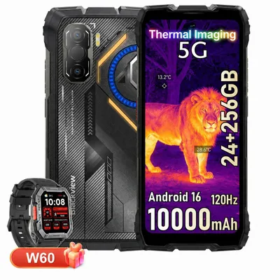 Zdjęcie produktu dla Blackview ROCK 3, smartfon outdoorowy, bez umowy, w zestawie W60, 32+256GB, Android 16, 108MP, 6.78", 120Hz, bateria 10000mAh, ładowanie bezprzewodowe, termowizja, certyfikaty IP68/IP69K