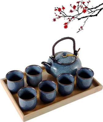 Image de DUJUST service à thé en porcelaine japonaise, motif chinois, bleu clair