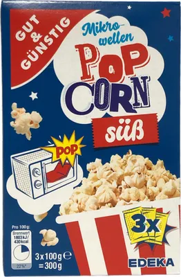 Produktbild von Gut & Günstig Mikrowellen Popcorn süß 1er Pack (3x100g Packung) + usy Block