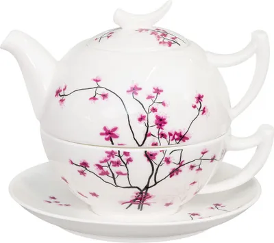 Produktbild von Tea for One Cherry Blossom 500ml aus Fine Bone China Porzellan modern Design Teekanne + Teetasse + Untertasse