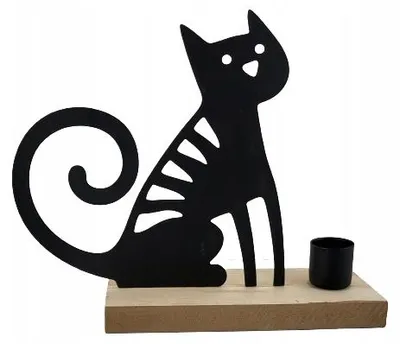 Produktbild von Dakls Großer Metall-Kerzenständer mit Katze Schwarz