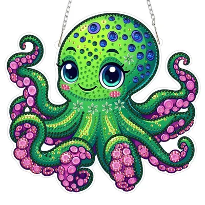 Image de Pendentif "Oktopus" en strass, technique du "diamond painting", avec chaîne. Kit de loisirs créatifs pour enfants et adultes, idéal pour créer des décorations de fenêtre