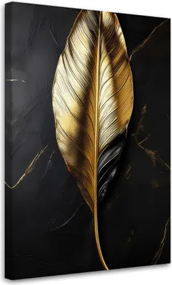 Produktbild von Leinwandbild Goldenes Blatt auf schwarzem Hintergrund 40x60 Feeby Gold bild für die wand bereit zum aufhängen