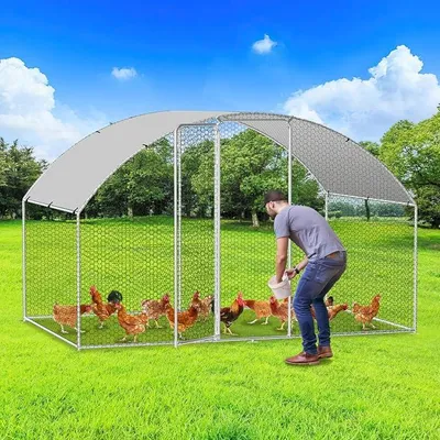 Produktbild von Hühnerstall 3x2x2m Metall Freilaufgehege Freigehege, Hühnerkäfig Kleintierstall Voliere mit Dachplane, Heimtiergehege für Hühner Geflügel Kleintiere, Bogenaufsatz