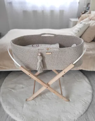 Obrázok produktu pre Mojžišový košík BOHO Ručne vyrobený so stojanom - svetlo béžový