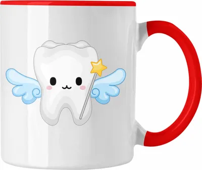Produktbild von Trendation - Zahnfee Becher Kinder Zahnmedizinische Fachangestellte Tasse Geschenk Lustig Praxis Geschenkidee Zahnarzthelferin Zahntechnikerin Zahnärztin Lustiger Spruch (Rot)