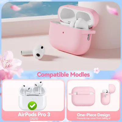 Obrázek produktu pro Silikonový obal pro AirPods Pro 3, světle růžová barva, 1 kus, ochranný kryt pro sluchátka