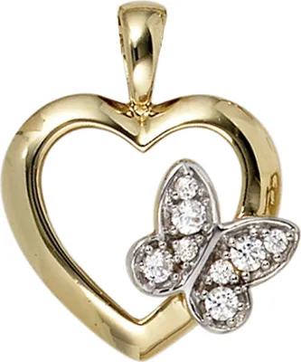 Produktbild von Anhänger Herzanhänger Herz mit Schmetterling 8 Zirkonia 333 Gelbgold