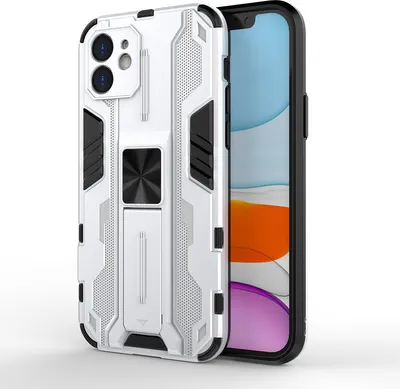 Produktbild von iPhone 12 Hülle, Dual Layer PC TPU Bumper Stoßfest Ständer Schutzhülle für iPhone 12 Silber